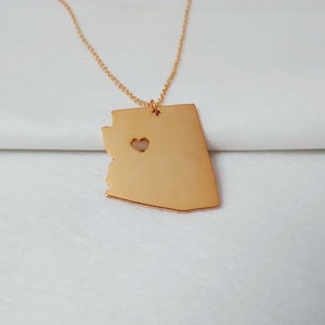 Personalized Rose Gold State of Arizona Necklace Heart,AZ State Charm ,State Shaped Necklace,Arizona State Necklace 925 Sterling Silver