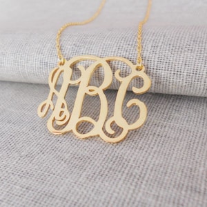 Personalized Monogrammed Necklace,1 1/2 inch Gold Monogram Necklace,Gold Medium Monogram Initials Pendant,Bridesmaids Gift,Christmas Gift