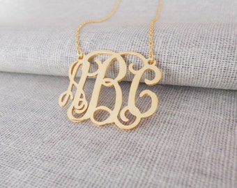 Monogram Pendant Necklace,1.75 inch Gold Monogram Necklace,Gold Large Monogram Initials Necklace,Bridesmaids Gift,Personalized Gift for Her