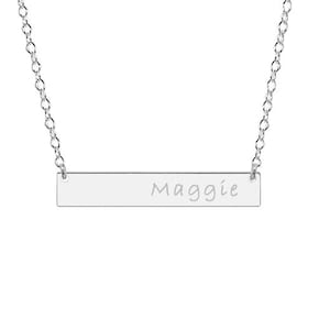 Silver Name Bar Necklace,Silver Plate Necklace,Engraved Bar Necklace,Horizontal Bar Jewelry,Personalized Bar Necklace,Rectangular Necklace