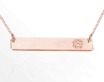 Rose Gold Monogram Bar Necklace , Engraved Celebrity Monogram Bar Necklace , Contemporary Bridesmaid's Jewelry,Custom Christmas Gift