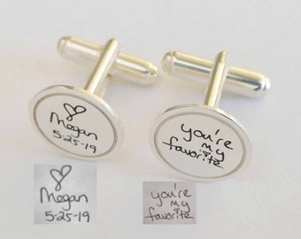 Silver Handwriting Cufflinks, Father's Day Gift, Personalized Handwriting CuffLinks,Custom Cufflinks For groom, Cuff links for Wedding