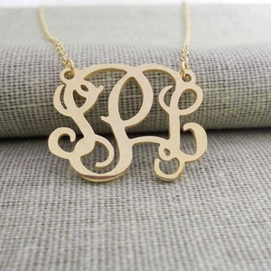 Personalized 1.5 inch Monogram Necklace,Gold Monogram Necklace,3 Initials Necklace Charm,Name Necklace 18K Gold Plated,Bridesmaids Gift