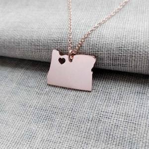 Oregon Necklace Rose Gold,Oregon State Shaped Necklace ,OR State Love Necklace With A Heart ,Personalized Oregon State Necklace