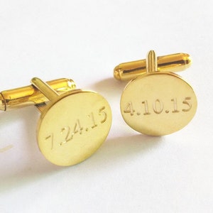 Gold Engraved Date Cufflinks,Gold Wedding Cufflinks,Personalized Engraved Cufflinks,Bride and Groom Groomsman Gift,Groom Gift from Bride