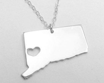 Connecticut State Necklace,CT State Charm Necklace with A Heart,Connecticut State Love Necklace ,Custom Connecticut State Necklace Silver