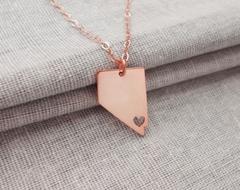 Rose Gold Nevada State Necklace With A Heart,NV State Charm Pandent,State Shaped Necklace,Personalized Nevada State Jewelry