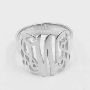 Silber Monogramm Ring Initial, Cut Out 3 Anfangsring Personalisiert, 1,5 cm Massiv 925 Sterling Silber Ring, Geburtstagsgeschenk