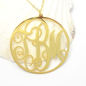 Monogram Necklace Gold,Monogram Circle Necklace,Monogram Initial Necklace,Personalized Monogram Jewelry,2 inch Large Monogram Charm