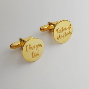 Father of the Bride Cufflinks,Gold Wedding Cufflinks,Personalized Cufflinks for Dad,Father of the Bride Gift,I love you,Dad Cufflinks