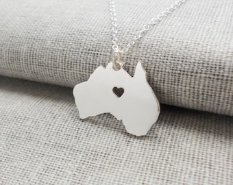 Silver Australia Charm Necklace,Australia Map Shaped Necklace with Heart,Australia City Necklace,Personalized Country Necklace,AU Pendant
