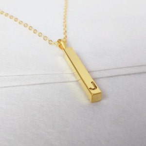 Collar de barra vertical de oro, Collar de barra de una sola letra, Collar de barra de plata larga, Collar de barra personalizado