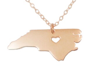 North Carolina Charme Halskette,NC Zustand Halskette,North Carolina Halskette,NC Zustand Liebe Halskette,NC Zustand Schmuck Rose Gold Plated