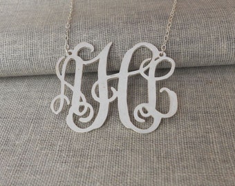 Personalized Monogram Necklace Initial,Silver Monogram Necklace 1.5 inch,3 Initials Necklace Charm,Handmade Name Necklace,Bridesmaids Gift