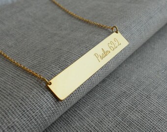 Collar con versículo bíblico, collar con barra con versículo bíblico, joyería con versículo bíblico grabado, collar con barra de fe, collar con escritura personalizada, Salmo 62:2