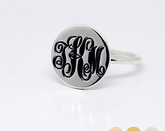 Bague monogramme, bague initiale en argent sterling personnalisée, bague prénom gravée, bague en argent sterling massif 925