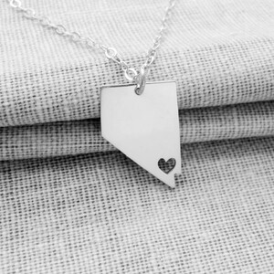 Custom Nevada State Necklace Silver,NV State Charm Necklace ,State Shaped Necklace,Personalized Nevada State Necklace With A Heart