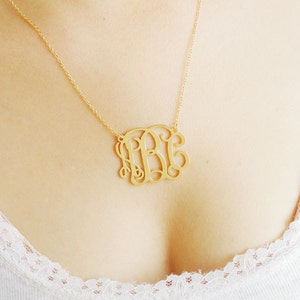 Monogram Necklace,1.25 inch Monogram Necklace,Gold Monogrammed Initials Necklace,Celebrity Monogram Necklace,Bridesmaids Gift