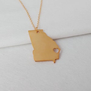 Personalized GA State Necklace Rose Gold, State Shaped Necklace,Georgia State Charm Necklace,Georgia State Necklace With A Heart