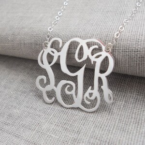 Extra Large Silver Monogram Necklace ,3 Initial 2&quot; Mongogrammed Necklace,Celebrity Necklace,Customized Necklace,Script Monogram Necklace