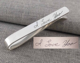 Real Handwriting Tie Clip,Any Signature Tie Clip,Handwritten Ti Bar,Memorial Tie Clip,Custom Tie Tack,Groomsmen gift,Father's Day Gift