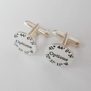 Groom Gift from Bride,Personalized Latitude Longitude Cufflinks,Silver Engraved Wedding Name Cufflinks,Personalized Wedding Cufflinks