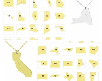 CHOOSE YOUR STATE,Custom State Necklace,State Charm Necklace ,State Shaped Necklace,Personalized State Necklace With A Heart