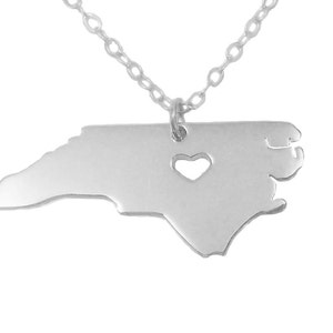 North Carolina State Necklace,NC State Shaped Necklace with A Heart,North Carolina State Love Necklace ,Personalized NC State Jewelry