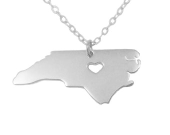 North Carolina State Map Charm Pendant – 925 Sterling Silver, Star Textured, Made In USA