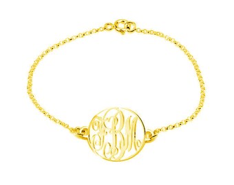 Gold Monogram Bracelet, 1.5 Inch 3 Initial Chain Bracelet, Script Monogram Bracelet,Personalized Letter Bracelet,Monogram Bracelet Gift