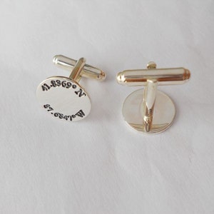 Personalized Latitude Longitude Cufflinks for Groom,Silver Engraved Wedding Coordinates Cuff links,Personalized Wedding Cufflinks