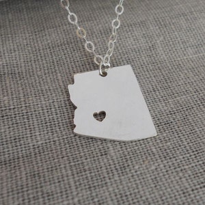Us-Bundesstaat Arizona Halskette mit Herz,AZ Map State Charm,State Shaped Halskette,Personalisierte Arizona State Halskette 925 Sterling Silber