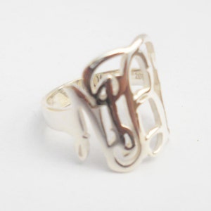 Silberner Monogrammring, silberner Anfangsring, personalisierter Monogramm-Anfangsring, 1,6 cm Monogramm-Namensschild-Ring, monogrammierte Geschenke