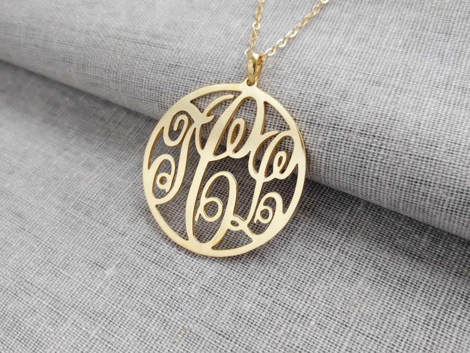 Round Monogram Necklacegold Circle Monogram Necklacethree Etsy