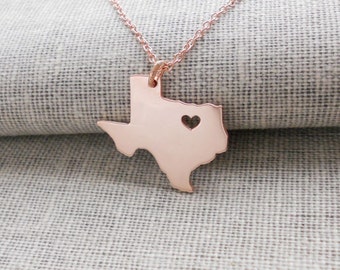 TX State Necklace Rose Gold, Texas State Necklace with A Heart ,State Shaped Necklace,Personalized Texas State Necklace 925 Sterling Silver