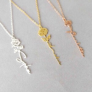 Custom Birthflower Name Necklace, Birth Month Flower Necklace, Birth Flower Handmade Jewelry, Floral Necklace, Birth Flower Gift For Mom Her
