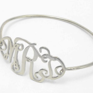 Silver Monogram Bracelet, 1.5 Inch 3 Initial Bracelet, Script Monogram Bangle Bracelet,Personalized Monogram Bracelet,Monogram Bracelet Gift