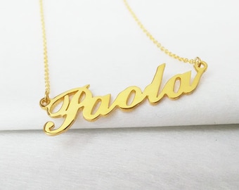 Gold Name Necklace,Personalized Script Name Necklace,Custom Celebrity Necklace, 18K Gold Plated Sterling Silver