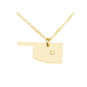 Oklahoma State Necklace Gold,OK State Charm Necklace ,State Shaped Necklace,Personalized Oklahoma State Necklace With A Heart