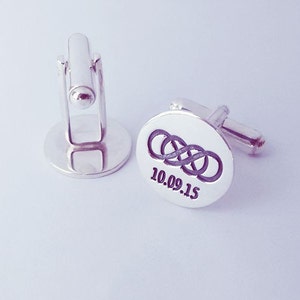 Double Infinity Cufflinks,Wedding Date Cufflinks,Silver Mens Cuffinks,Gift for Groom,Personalized Monogram Cufflinks