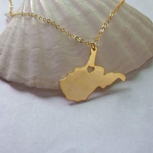 Gold West Virginia Halskette ,WV Karte State Halskette,State Shaped Halskette,Personalisierte West Virginia State Charm mit Herz