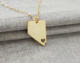 Collar dorado con forma de corazón del estado de Nevada, colgante con dije del estado de Nevada, collar del estado de Nevada, joyería personalizada del estado de Nevada