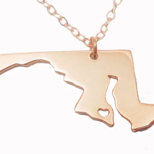 Maryland State Necklace Rose Gold,Maryland Shaped Necklace,MD State Necklace,Maryland State Love Necklace ,Custom Maryland State Charm