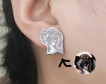 Custom Dog Portrait Earrings, Tiny Dog Head Earrings, Personalized Pet Earrings from Photo, Personalized Stud Earrings, Pet memorial Gift