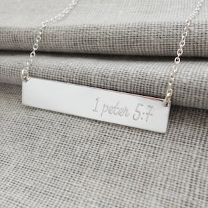 Personalized Bible Verse Necklace,Bible Verse Bar Necklace,Engraved Silver Bible Verse Jewelry,Faith Bar Necklace,Custom Scripture Pendant