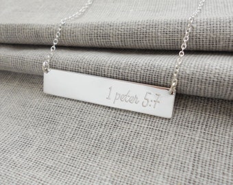 Collar con versículo bíblico personalizado, collar con barra con versículo bíblico, joyería con versículo bíblico grabado en plata, collar con barra de fe, colgante de escritura personalizado