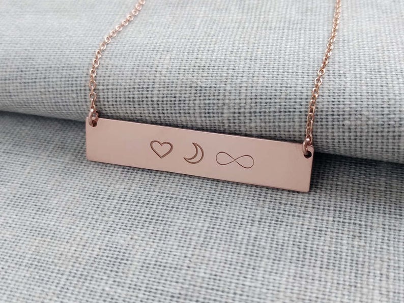 I Love You to The Moon and Back Necklace,Love Bar Necklace,Customized Symbol Bar Necklace, Moon Nekclace,Infinity Bar Necklace image 1