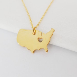 Amerikanische Halskette,Amerikanischer Anhänger Halskette,Beliebige Land Halskette,Gold United State Halskette,USA Geformte Halskette,Amerikanische Landkarte Halskette