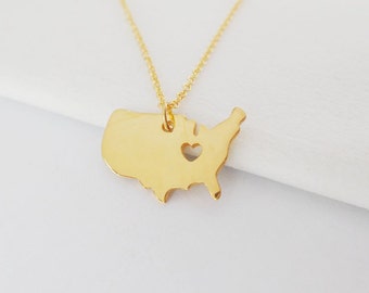 American Necklace,American Pendant Necklace,Any Country Necklace,Gold United State Necklace,USA Shaped Necklace,American Map Necklace