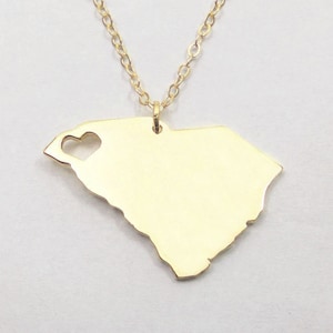 Collier d’or de Caroline du Sud, collier d’État SC avec un cœur, collier d’amour d’État de Caroline du Sud, bijoux personnalisés de l’État de la ville natale